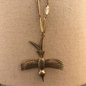 Antique gold tone bird necklace